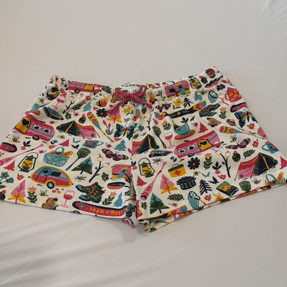 Little Blue House Womens L Pajama Shorts PJ Girly Glamping Sleep Lounge Campcore - Picture 5 of 15